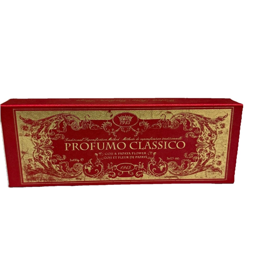 Saponificio Varesino Italy Gift Boxed 3 x 100g Goji and Papaya Flower‎ Soaps NEW